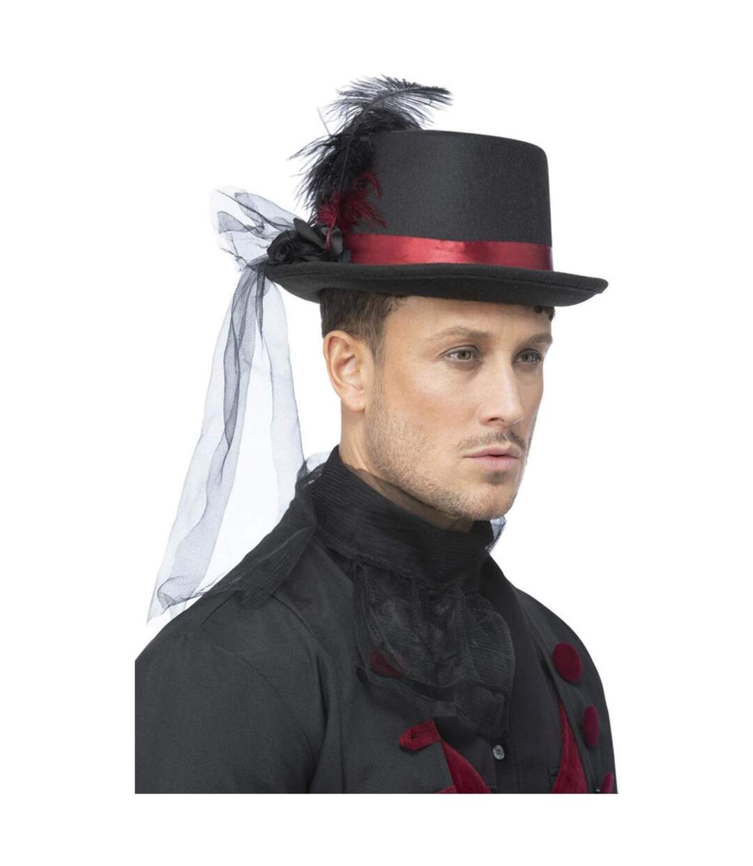 Unisex adult vampire top hat black/red Smiffys-1