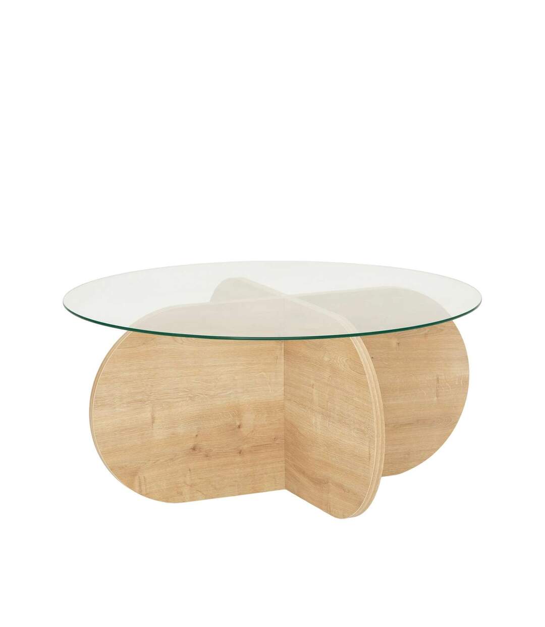 Table basse ronde Luminix en verre et bois - Beige-1
