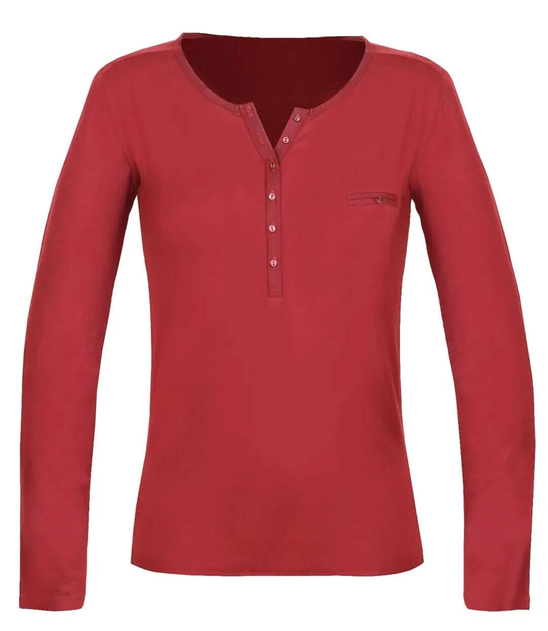 MAYFLOWER NOVICE3 – Tee-shirt manches longues rouge col tunisien satin pour un look dynamique et raffiné-5