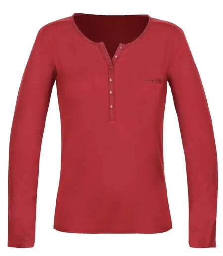 MAYFLOWER NOVICE3 – Tee-shirt manches longues rouge col tunisien satin pour un look dynamique et raffiné