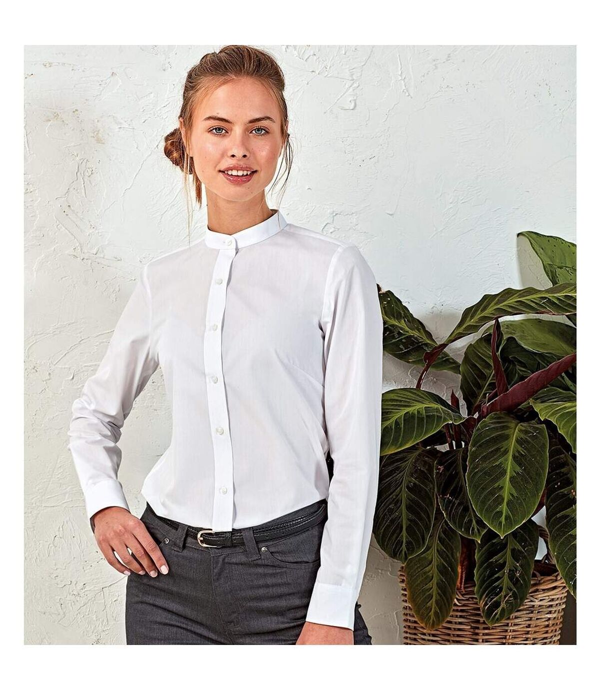 Premier Womens/Ladies Grandad Collar Formal Shirt (White)