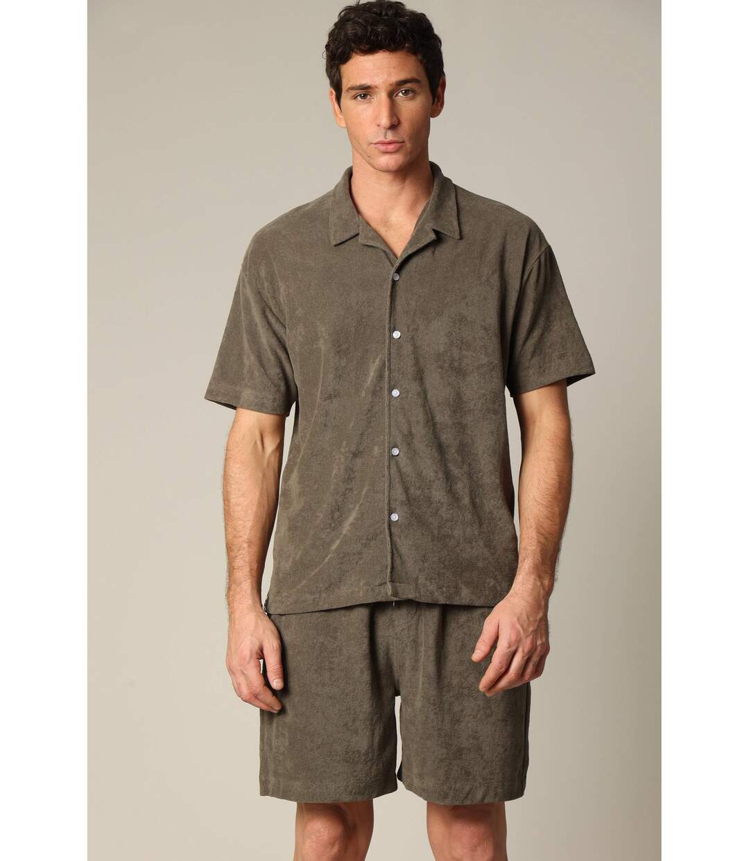 Chemise loose en éponge à manches courtes avec col cubain CREEKSON-2