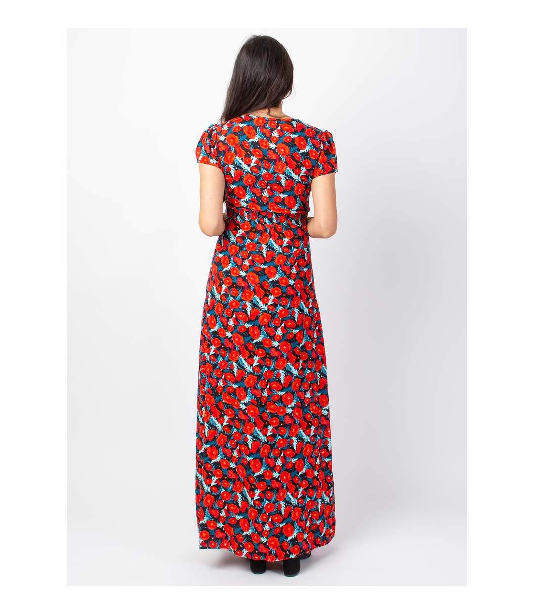 Robe longue fluide MARBELLA imprimé fleuri rouge Coton Du Monde