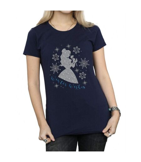 Disney Princess Womens/Ladies Belle Winter Silhouette Cotton T-Shirt (Navy Blue) - UTBI36873