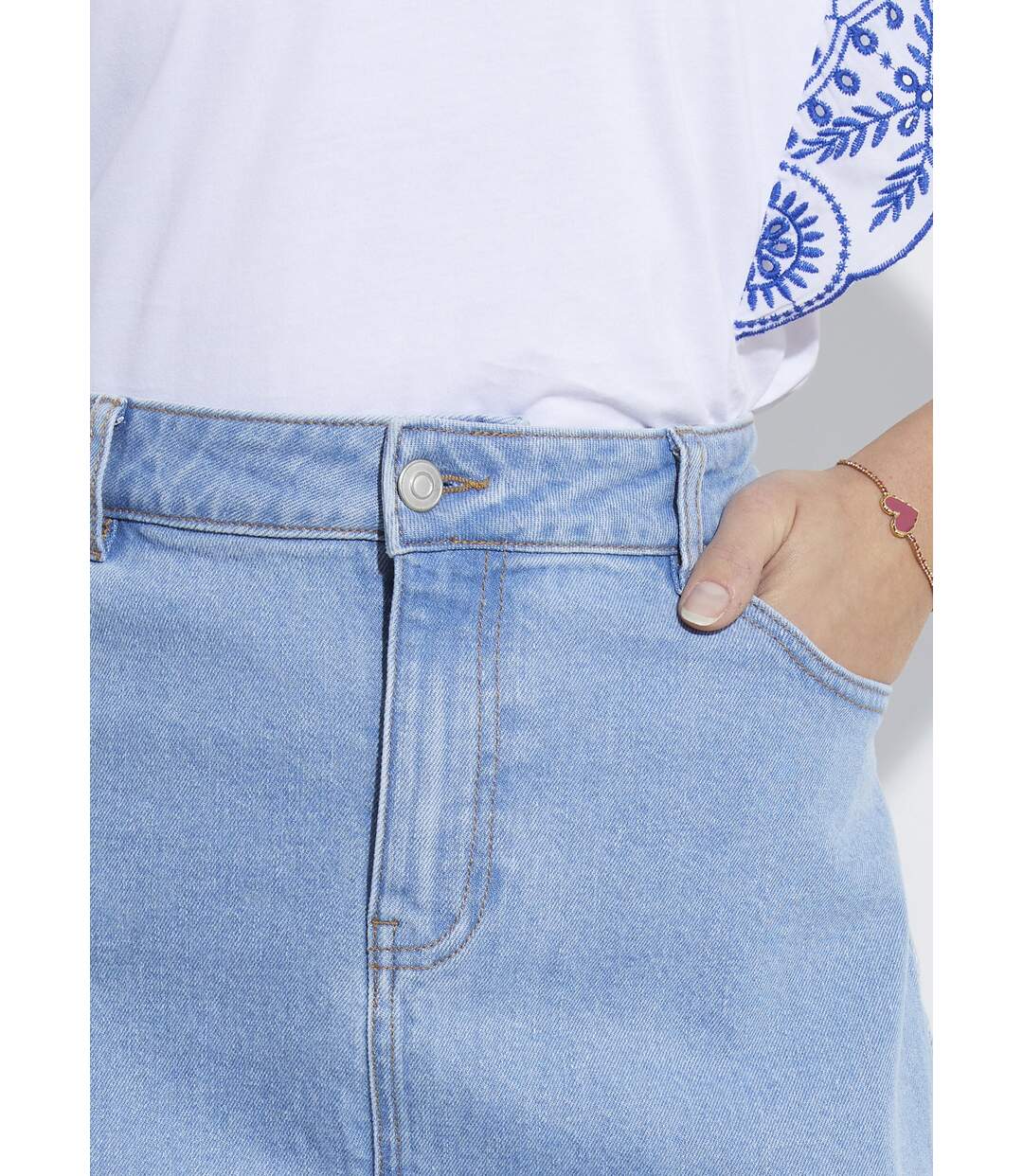 Jupe droite longue en jean 4 poches-3