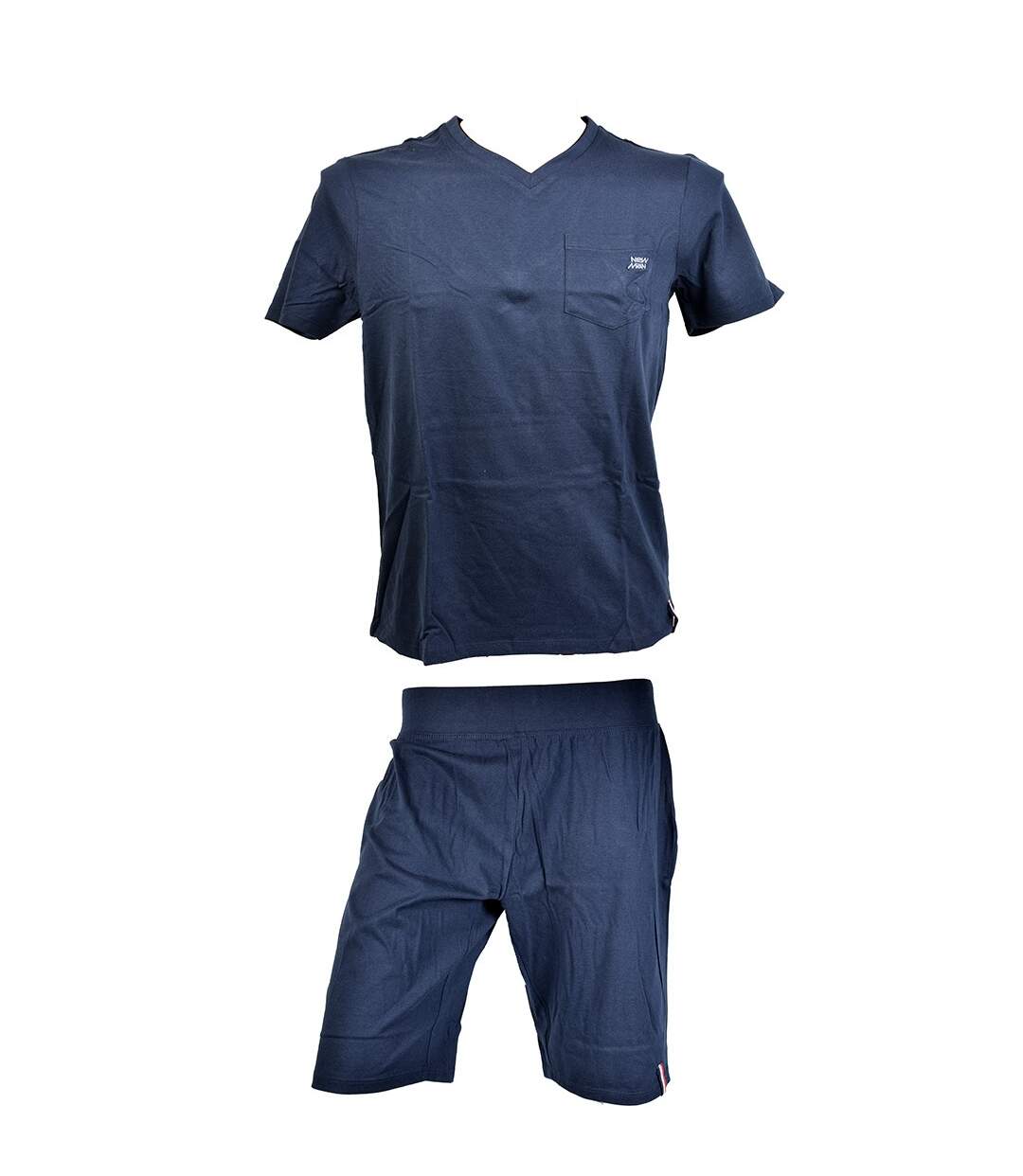 Pyjama Homme NEW MAN en Coton -Chaleur, Douceur et confort- Pyjacourt NEWMAN 3617 Col V Marine-1