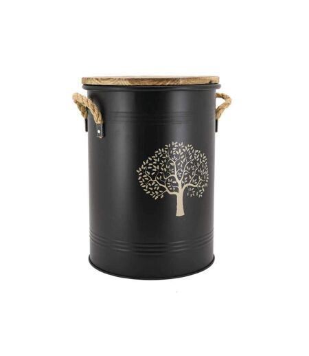 Tabouret et seau à pellets avec pelle Au coin du feu Métal laqué Arbre de vie