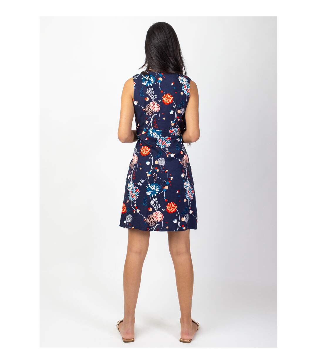 Robe courte cache cœur chic SHARLA imprimé floral bleu Coton Du Monde