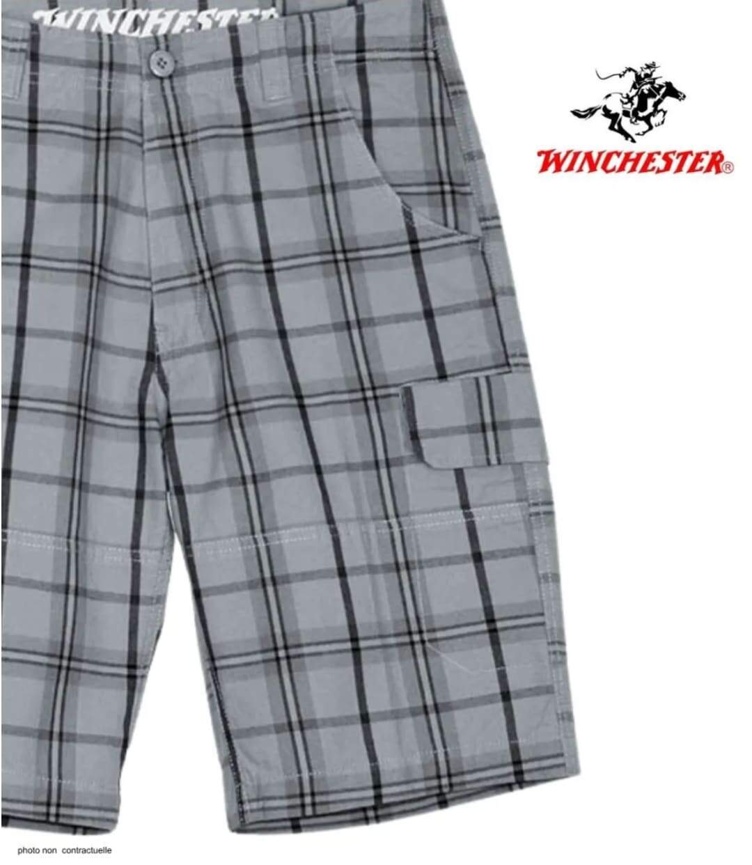 Bermuda à carreaux homme Winchester INTACT3 en coton gris multi-poches pour les loisirs-4