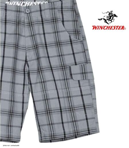 Bermuda à carreaux homme Winchester INTACT3 en coton gris multi-poches pour les loisirs