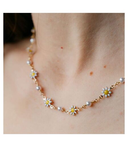 Colourful White Indie Boho Daisy Sun Flower Pearl Choker Floral Summer Necklace