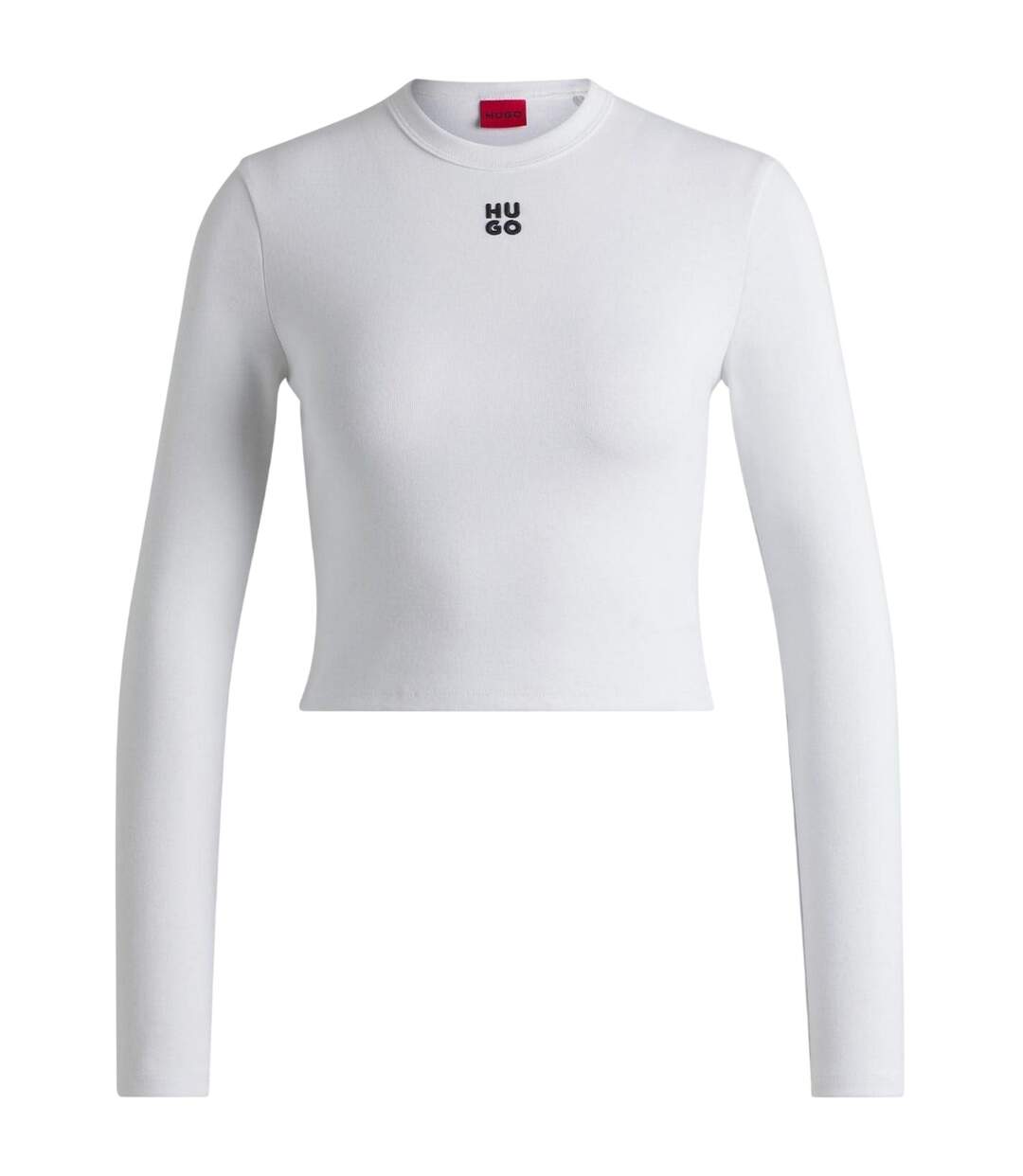 Womens/ladies Logo Slim Long-sleeved Crop T-shirt White Hugo-2