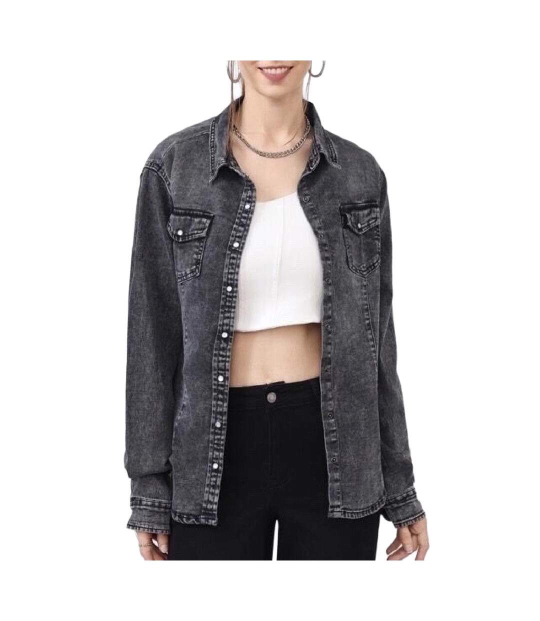 Chemise en jean noir femme monday premium bleach 1-1