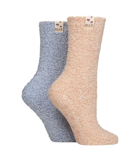2 Pack Ladies Two Tone Cosy Bed and Home Socks - Warm Soft Relaxing Comfort