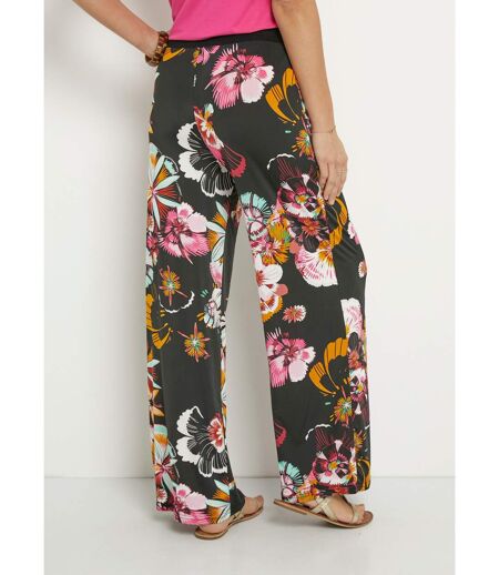 Pantalon large en stretch imprimé fleuri