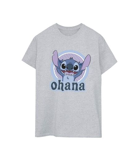 Disney Womens/Ladies Lilo And Stitch Ohana Circle Cotton Boyfriend T-Shirt (Gris sportif) - UTBI30268