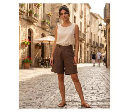 MAYFLOWER SE1106 - Bermuda en lin pour femme : l'élégance naturelle et fraîche