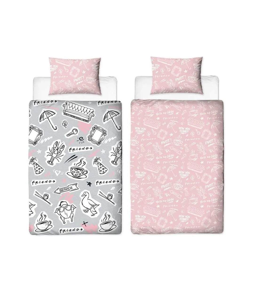 Coffee Reversible Duvet Set Grey Pink Black Friends-3