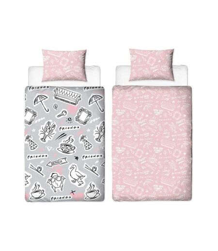 Coffee Reversible Duvet Set Grey Pink Black Friends