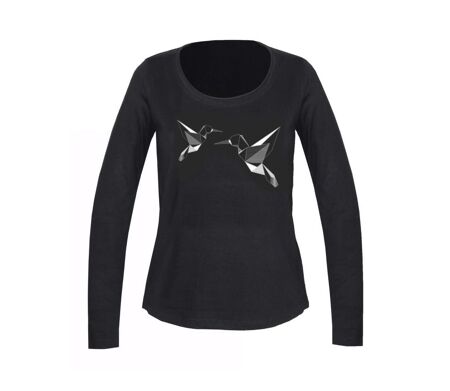 Mayflower NAWA1 : Tee-shirt manches longues noir avec sérigraphie colibri