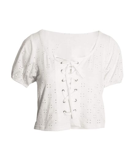 Tessa broderie anglaise lace-through top femme/ladies blanc Brave Soul