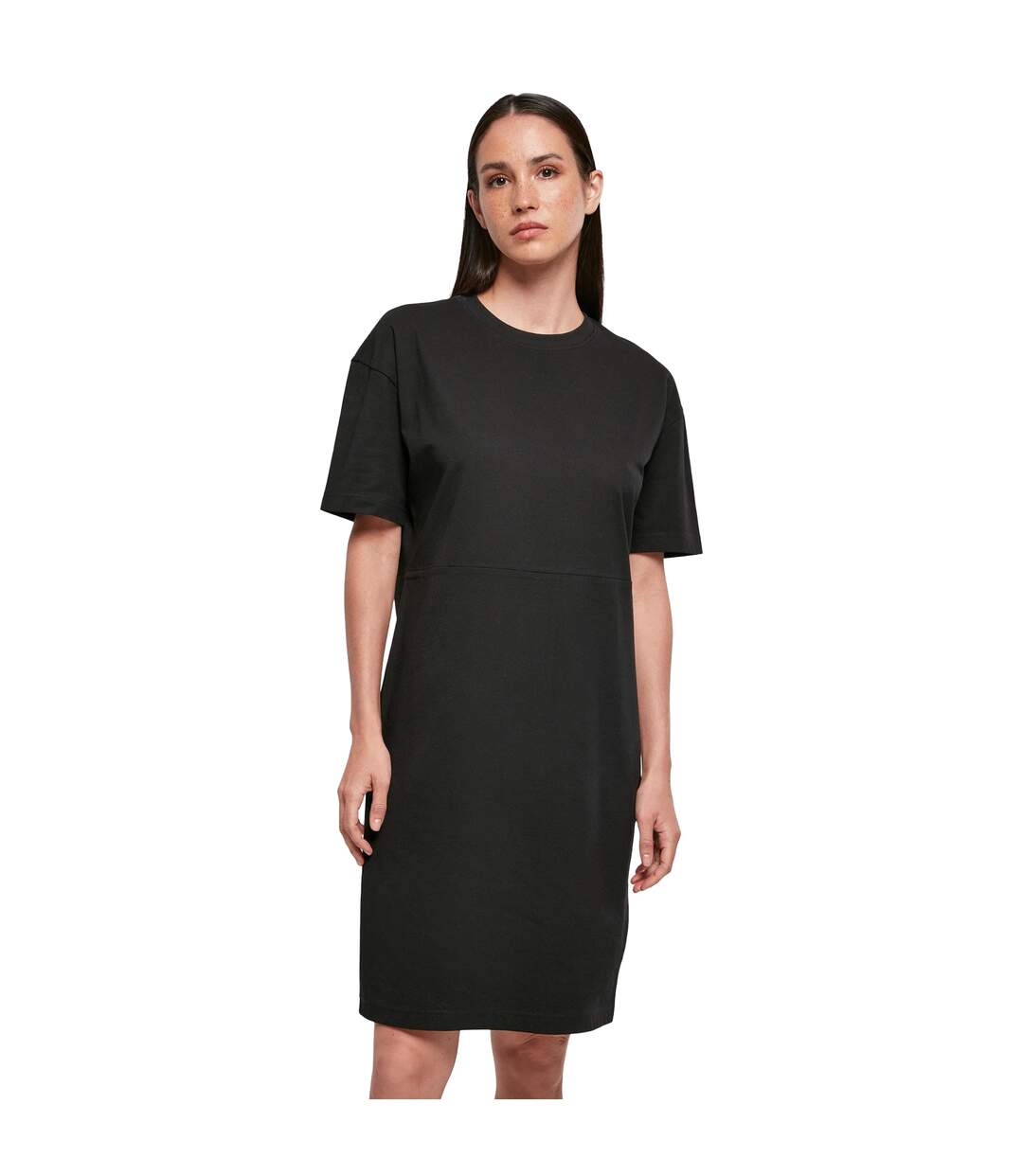 Womens/ladies Organic Robe T-shirt Surdimensionnée À Ourlet Fendu Noir Build Your Brand-4