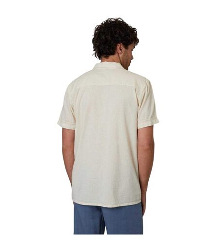 Mens Crochet Trim Short-sleeved Shirt Natural Threadbare