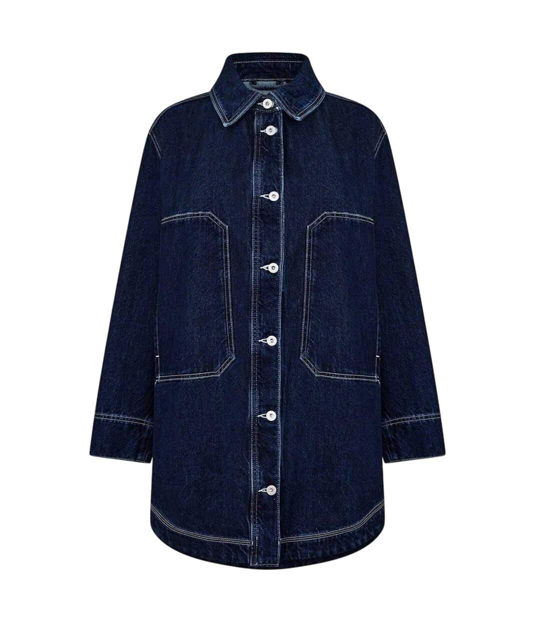 Womens/ladies Longline Denim Jacket Navy Faded Hugo-1