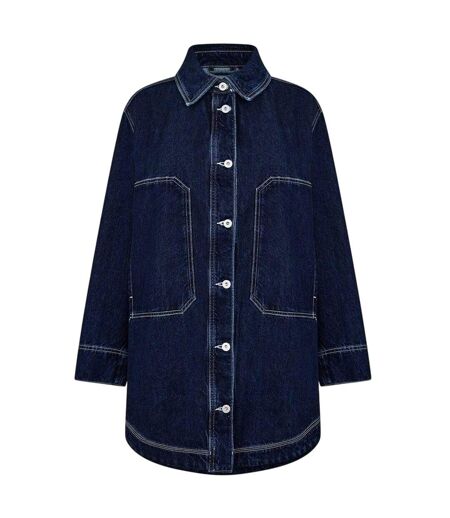 Womens/ladies Longline Denim Jacket Navy Faded Hugo