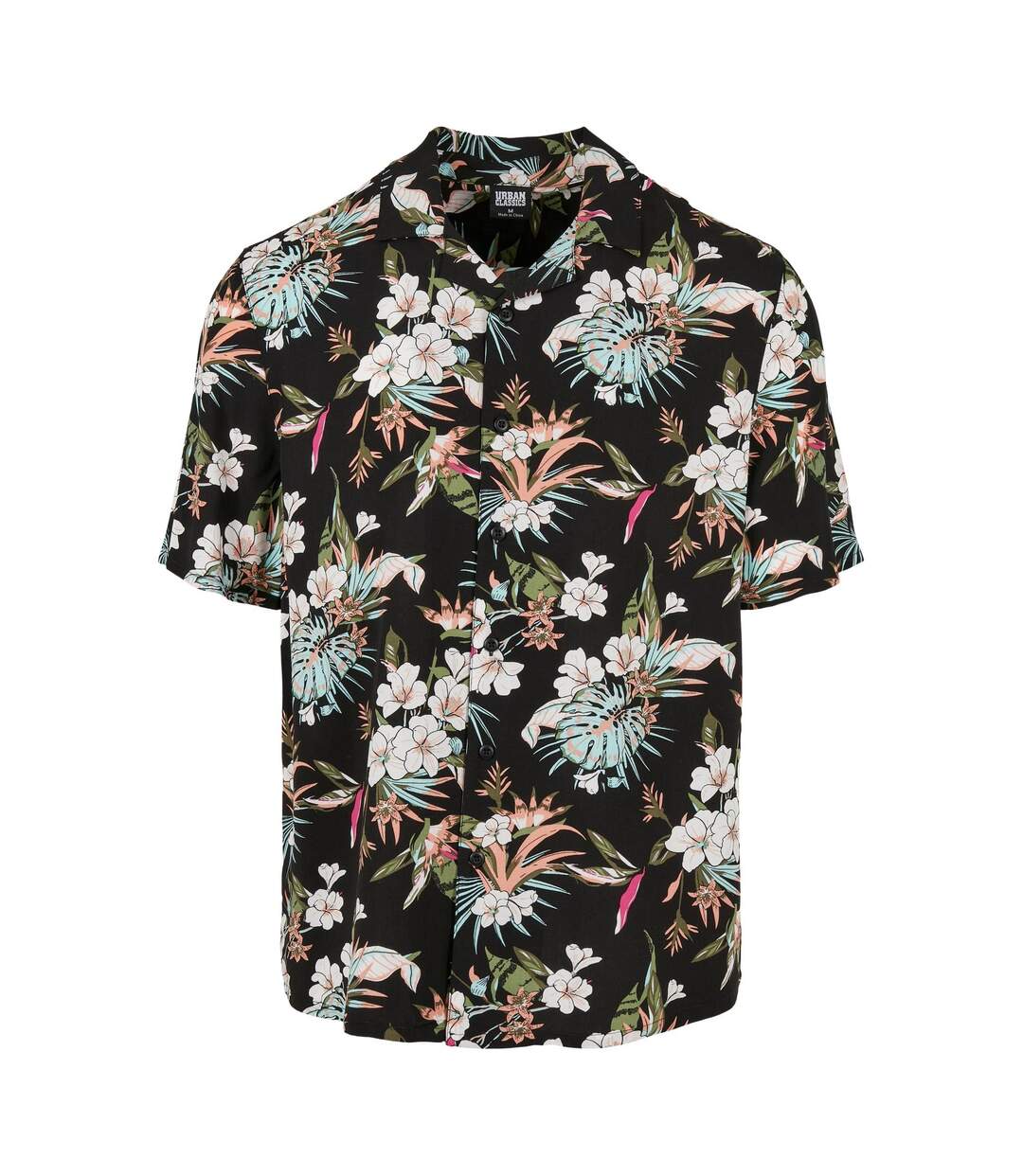 Mens Tropical Viscose Resort Shirt Black Multicoloured Urban Classics-1