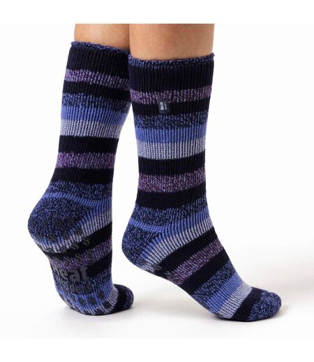 Ladies Striped Non Skid Thermal Slipper Socks with Grips