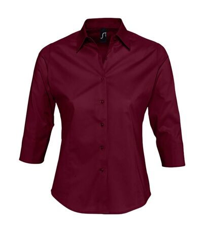 SOLS Womens/Ladies Effect 3/4 Sleeve Fitted Work Shirt (Burgundy)