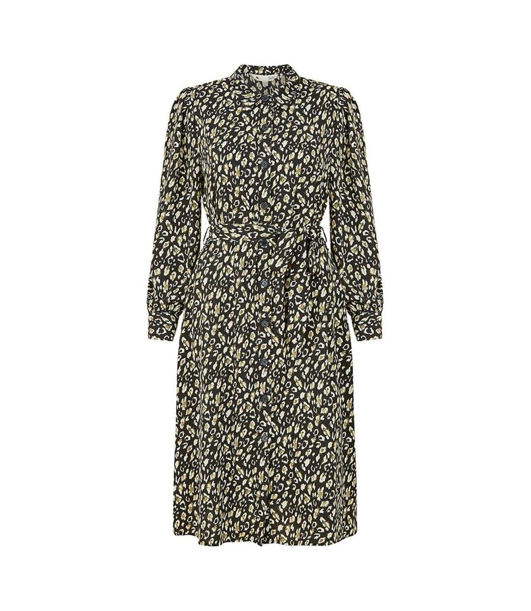Robe Chemisier Mi-longue Motif/style Imprimé Léopard Femme Noir Yumi-2