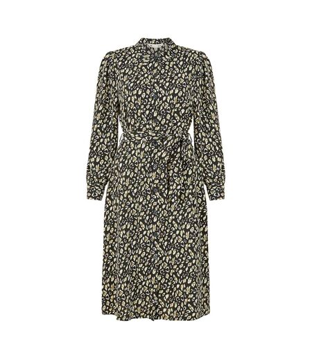 Robe Chemisier Mi-longue Motif/style Imprimé Léopard Femme Noir Yumi
