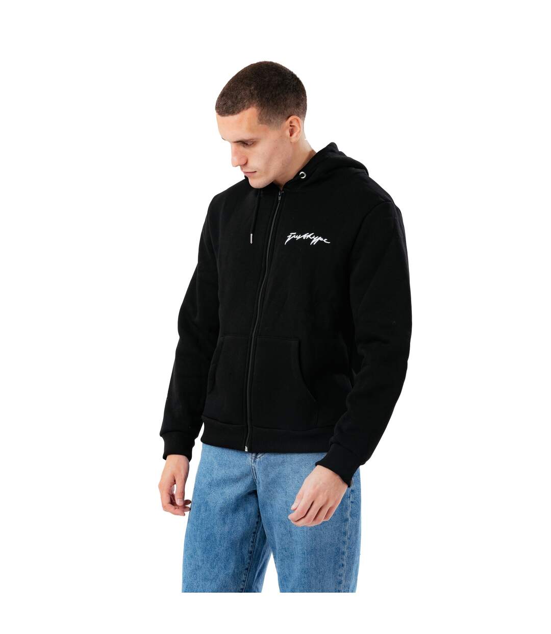 Hype Mens Zipped Oversized Hoodie (Black) - UTHY5890