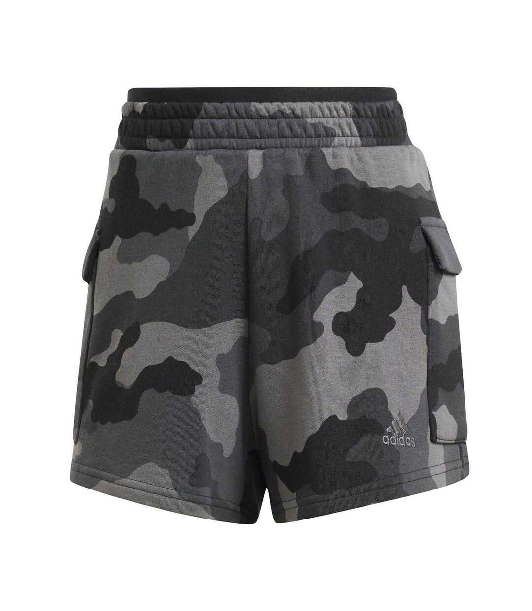 Womens/ladies Essentials Loose Fit Cargo Shorts Black Camo Adidas-2