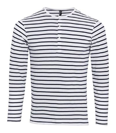 T-shirt henley manches retroussables - Homme - PR218 - rayé blanc et bleu