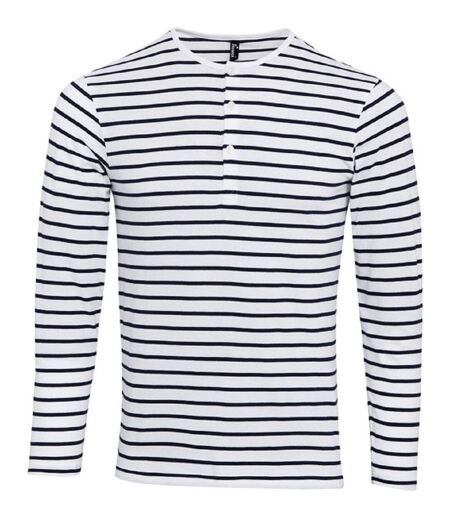 T-shirt henley manches retroussables - Homme - PR218 - rayé blanc et bleu