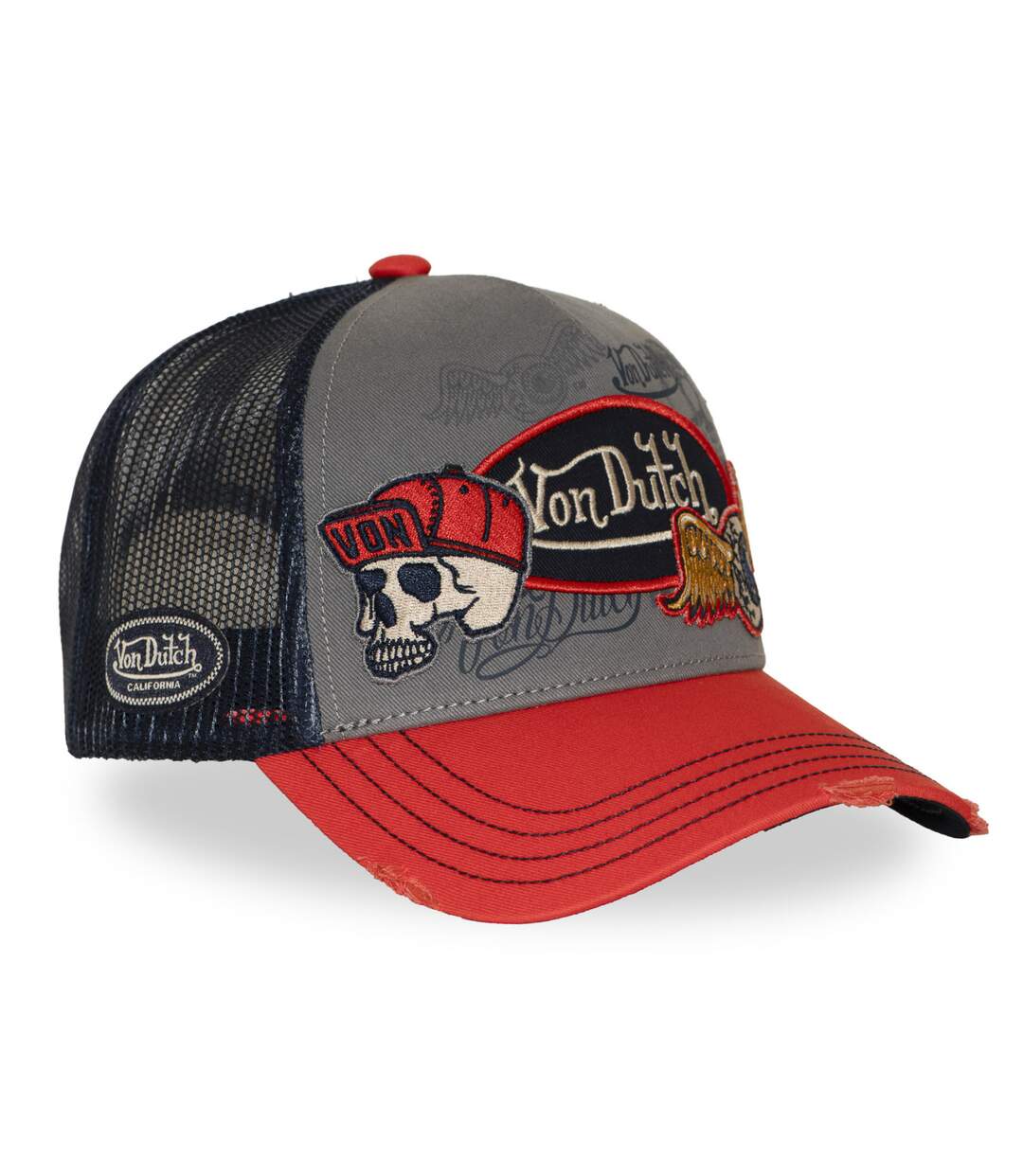 Casquette trucker filet effet usé avec patch et print Patches18 Vondutch-4