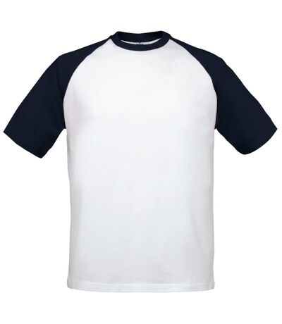 T-shirt homme blanc / bleu marine B&C