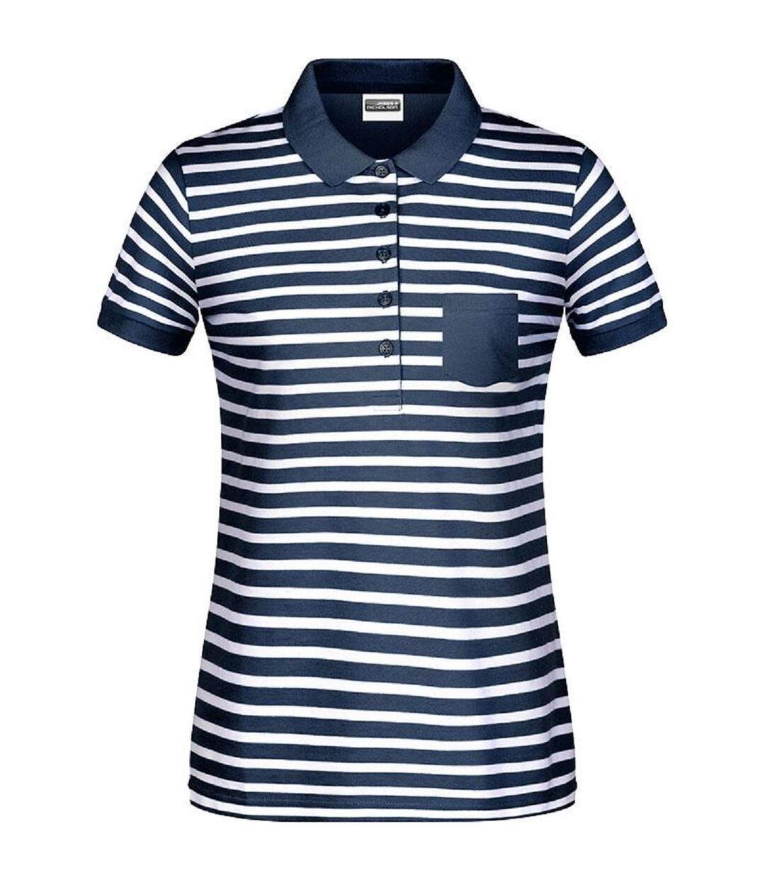 Polo rayé marinière coton bio pour femme - 8029 - bleu marine-1