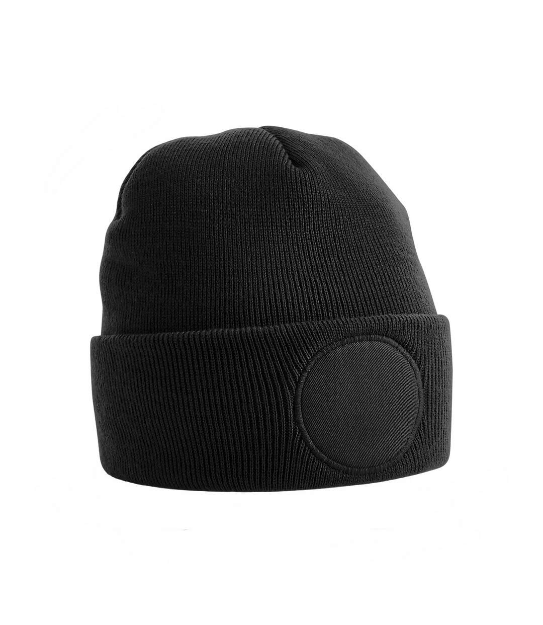 Unisex Circular Patch Cuffed Beanie Black Beechfield-1