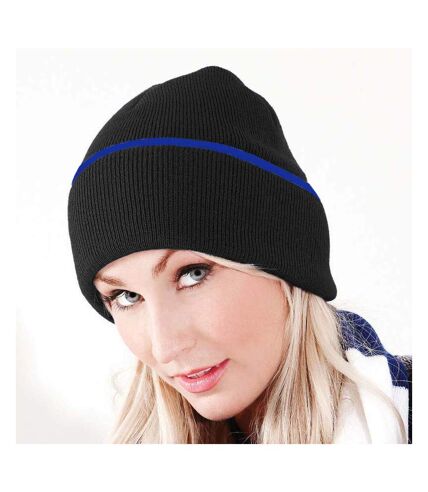 Beechfield Unisex Knitted Winter Beanie Hat (Black/Bright Royal)