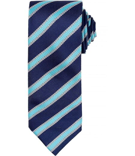 Cravate rayée - PR783 - bleu marine et turquoise
