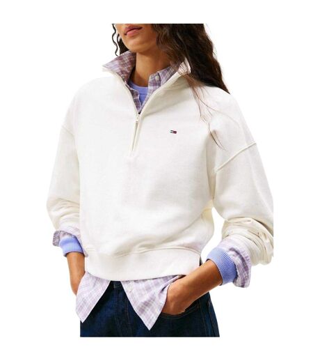 Womens/ladies Zip Neck Sweatshirt Ecru Tommy Jeans