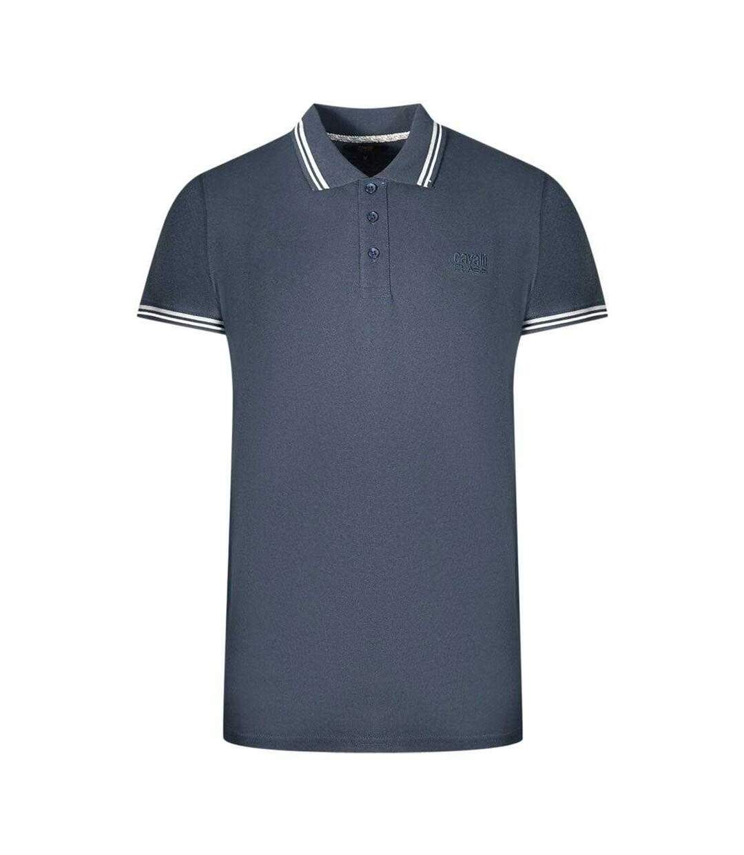 Polo Motif Col À Double Rayure Adulte Bleu Marine Blanc Cavalli Class-1