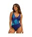 Womens/ladies Printed Wrap Front One Piece Swimsuit Blue Zoggs-1