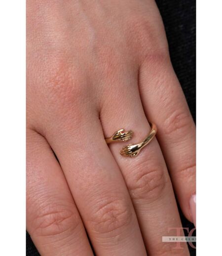 Silver/Gold Love Hugging Hand Couple Stackable Adjustable Love Ring