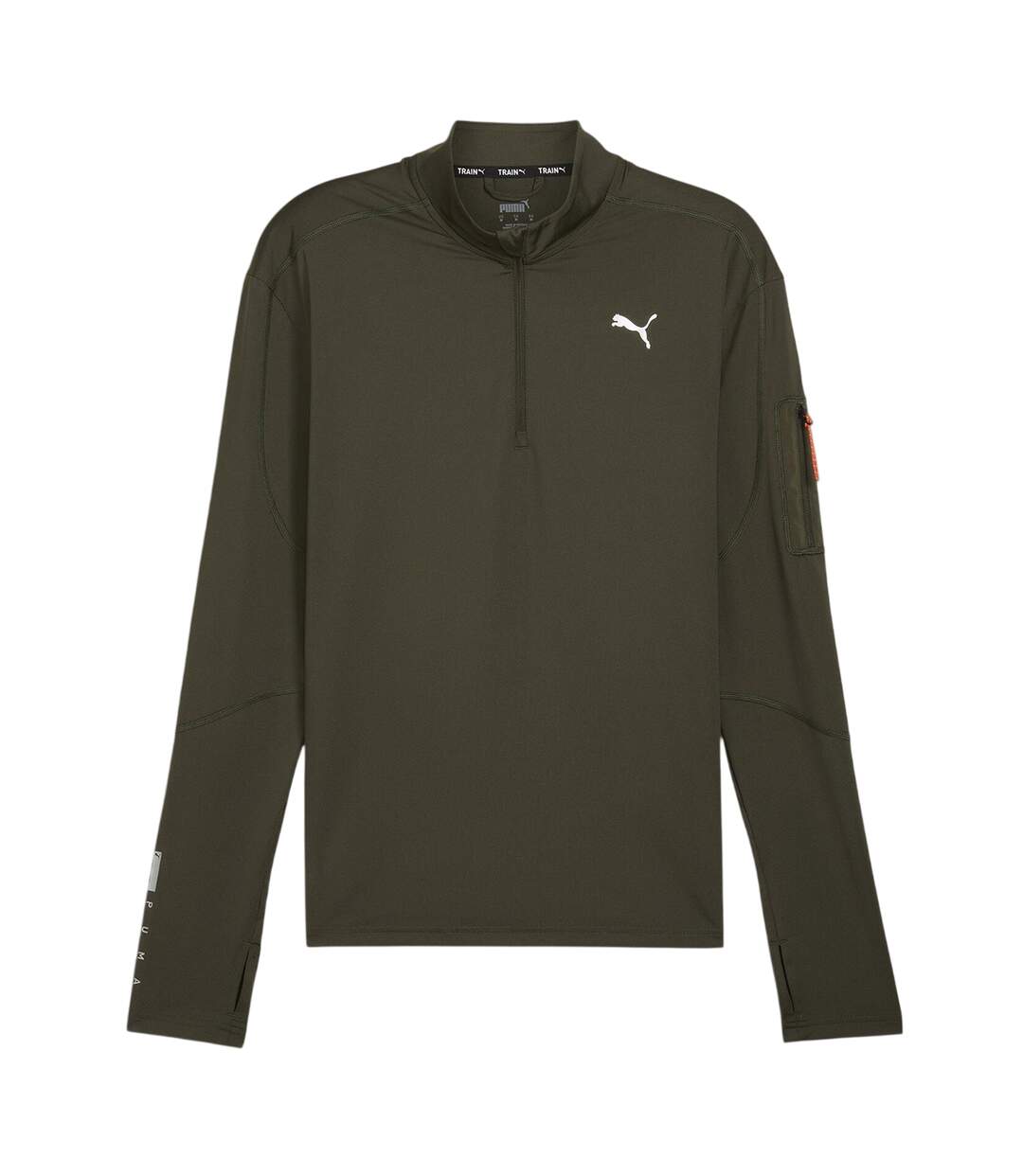 Mens Cloudspun Quarter Zip Long-sleeved Top Dark Olive Puma-1