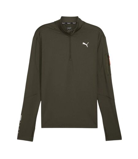 Mens Cloudspun Quarter Zip Long-sleeved Top Dark Olive Puma